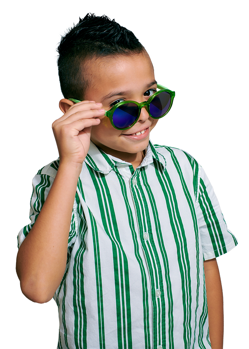 boy with sunglasses smiling