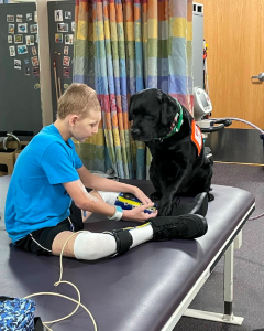 Boy with pet therapy dog
