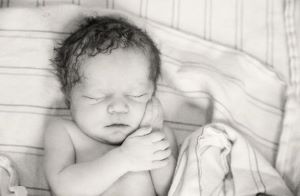 Black and white photo of infant