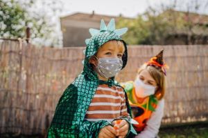 Masked kids in costumes
