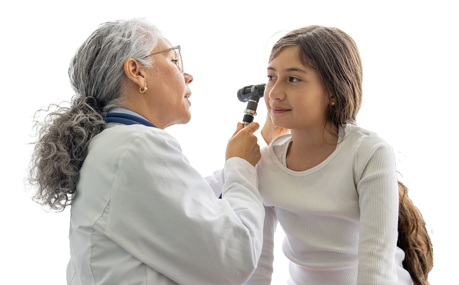 Doctor checking child's ear