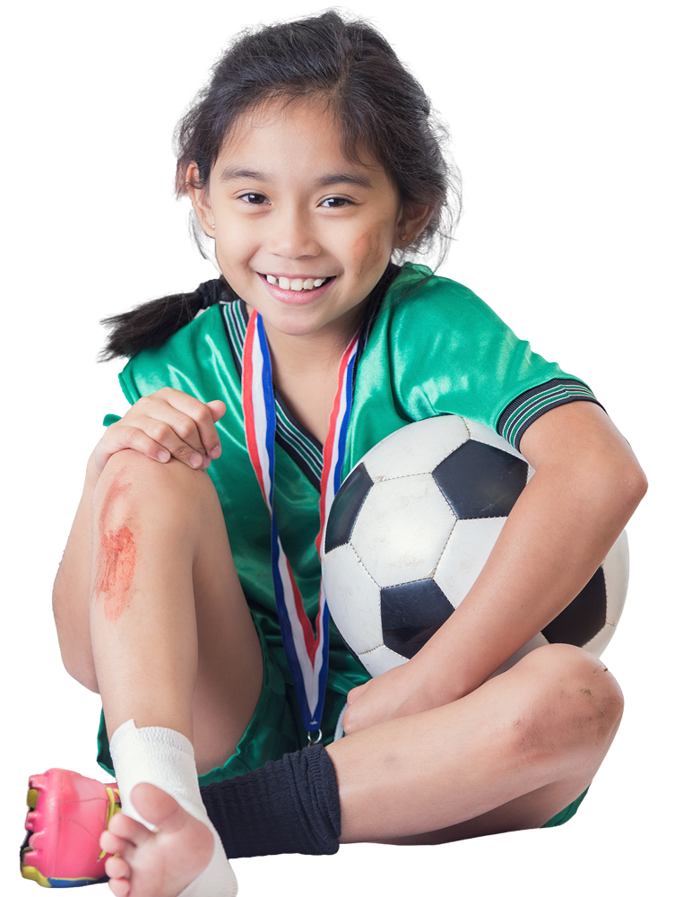 Girl with soccer ball & scraped leg