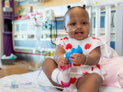 Toddler in hospital bed