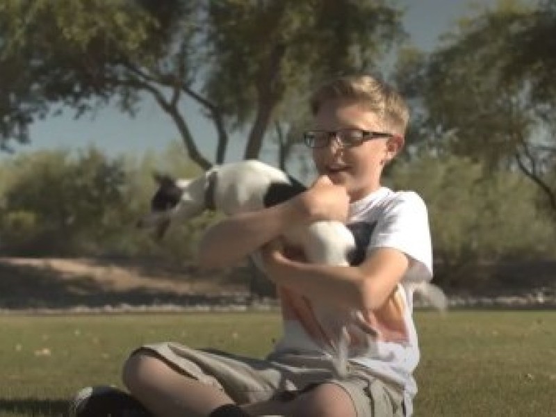 Boy holding his dog