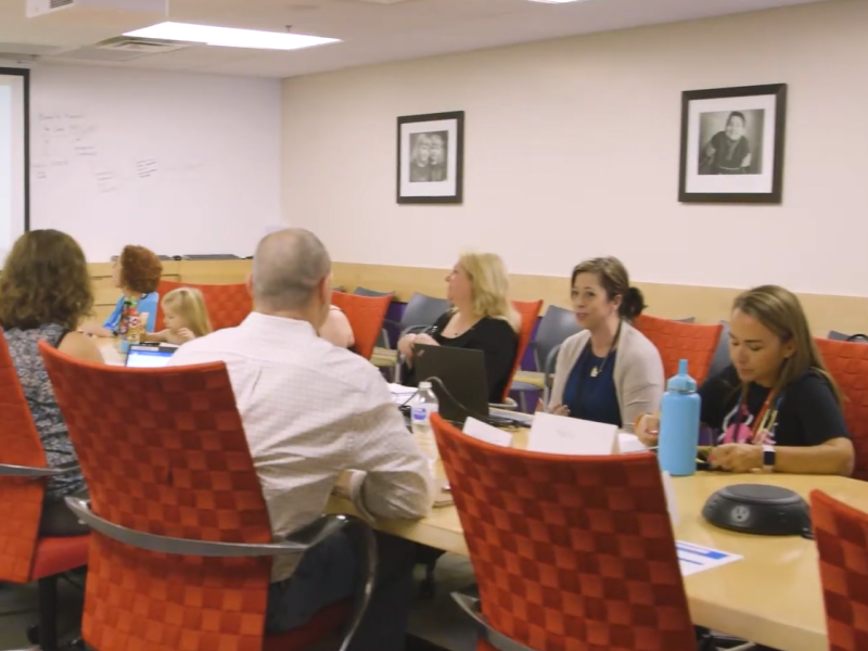 Group of PFAC members meeting in conference room