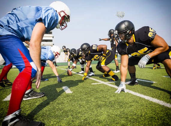 High school football teams playing game