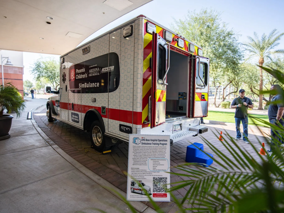 Phoenix Children's ambulance parked outside of building