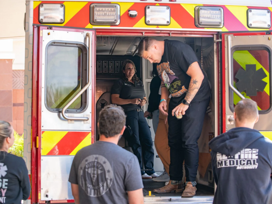 EMS attendees in ambulance at EMS conference