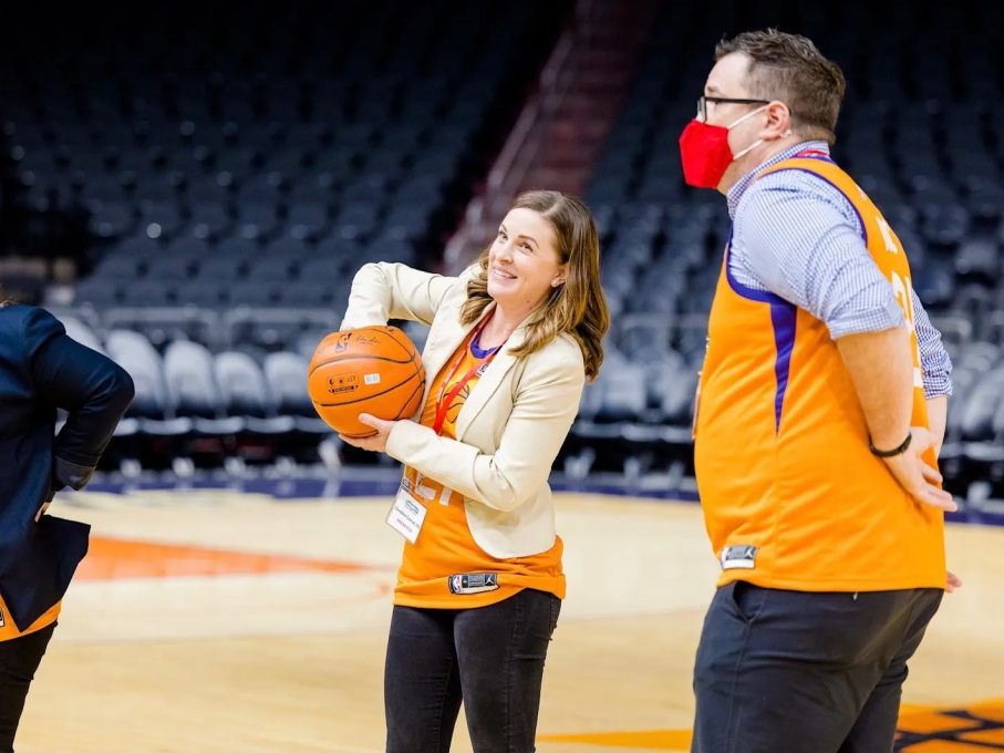 Attendees playing basketball at EMS conference