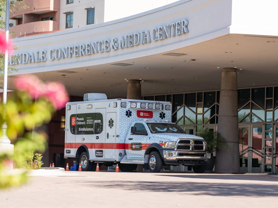 Ambulance parked in front of building
