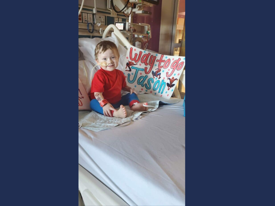 Toddler in hospital bed