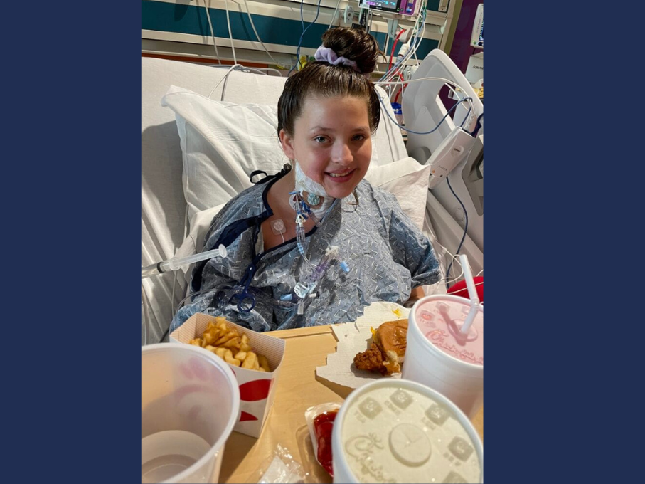 Girl in hospital bed