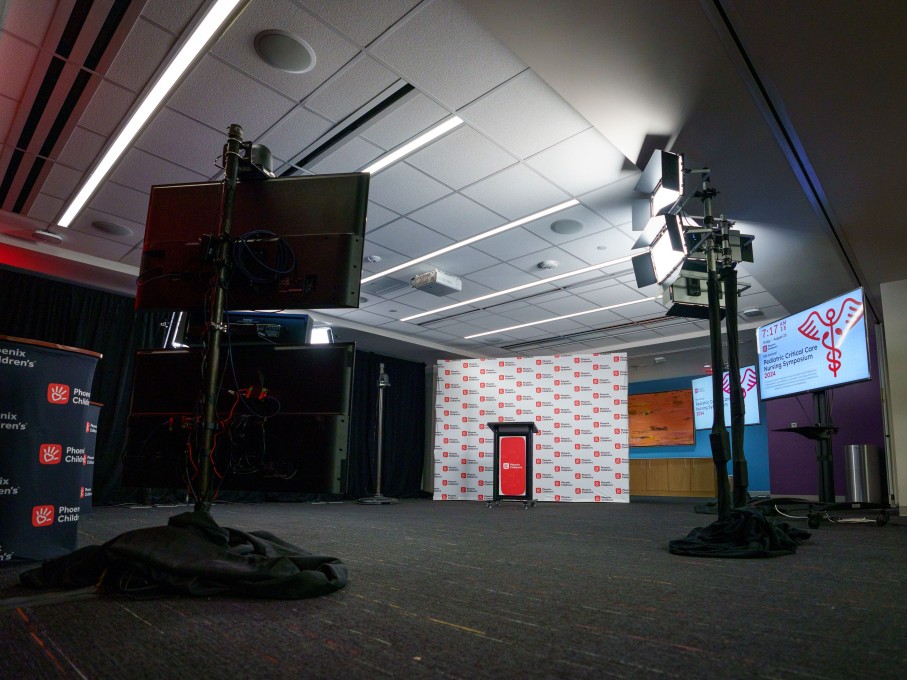 Long view of podium in tv studio