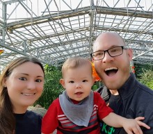 Family of 3 in garden center