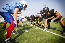 High school football teams playing game