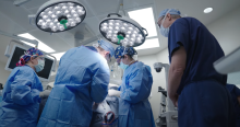 Surgeons performing an awake brain surgery